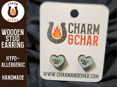 Candy Heart Wood Stud Earrings - Valentine's Day Fashion Earring - Stud Earring - Charm and Char